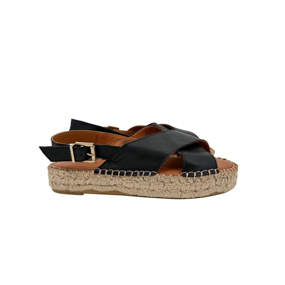 ALOHAS Women Black Leather Crossed Espadrille Platform Sandals 38 US 7-7.5 Spain